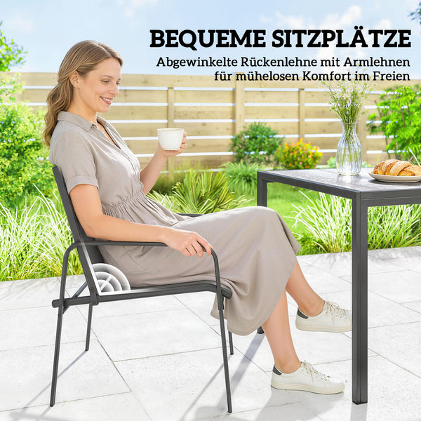 Gartenmöbel Set mit Tisch und 6 Stühlen Holzoptik schwarz