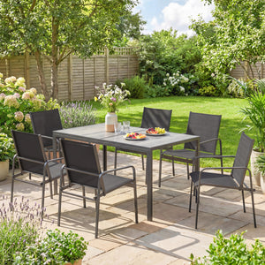 Gartenmöbel Set mit Tisch und 6 Stühlen Holzoptik schwarz