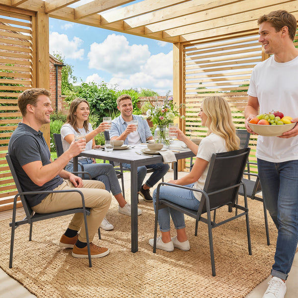Gartenmöbel Set mit Tisch und 6 Stühlen Holzoptik schwarz