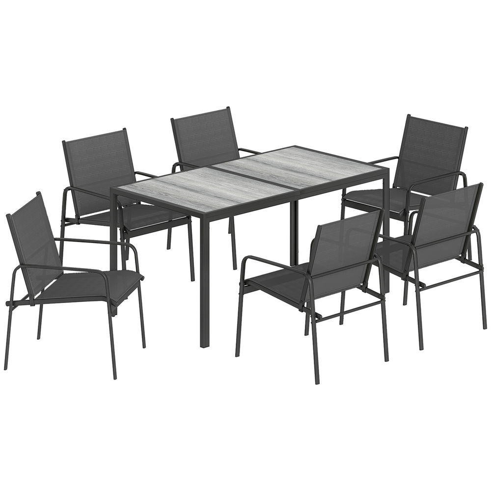 Gartenmöbel Set mit Tisch und 6 Stühlen Holzoptik schwarz