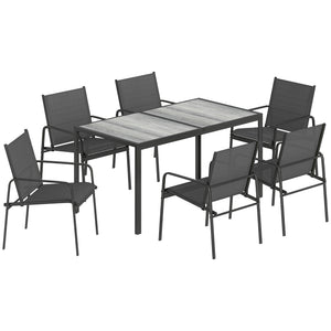 Gartenmöbel Set mit Tisch und 6 Stühlen Holzoptik schwarz