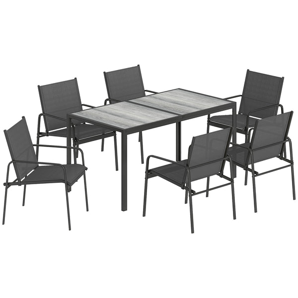 Gartenmöbel Set mit Tisch und 6 Stühlen Holzoptik schwarz