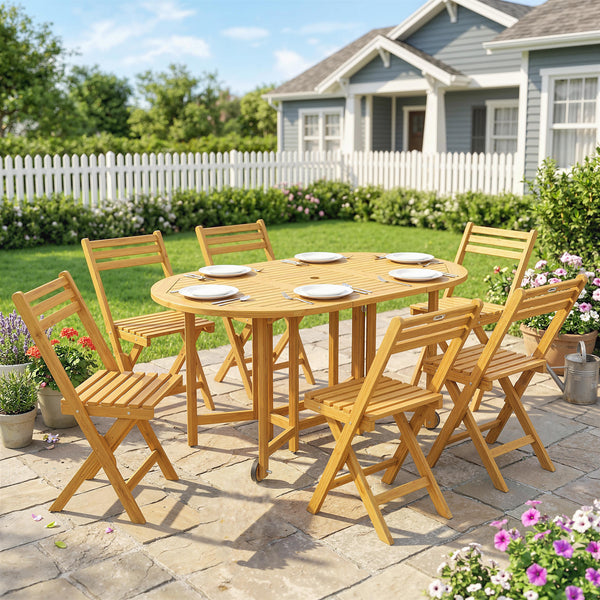 Gartenmöbel Set 7-teilig klappbar mit Tisch und 6 Stühlen Holz