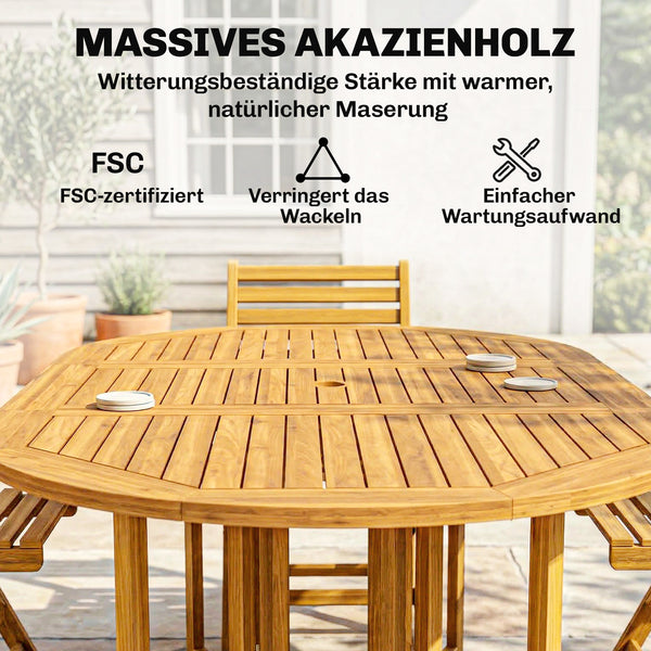 Gartenmöbel Set 7-teilig klappbar mit Tisch und 6 Stühlen Holz
