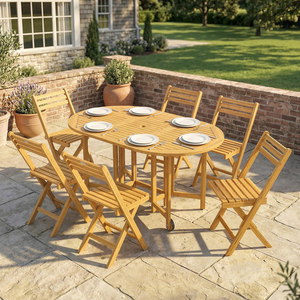 Gartenmöbel Set 7-teilig klappbar mit Tisch und 6 Stühlen Holz
