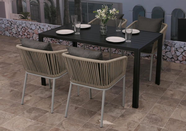 Gartenmöbel Set Alu grau, Tisch 140x80cm & 4 Stühle, wetterfest