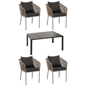 Gartenmöbel Set Alu grau, Tisch 140x80cm & 4 Stühle, wetterfest