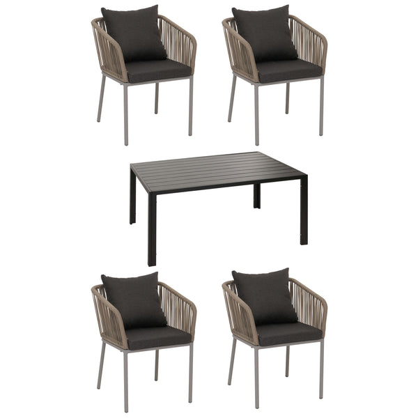 Gartenmöbel Set Alu grau, Tisch 140x80cm & 4 Stühle, wetterfest