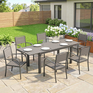 Gartenmöbel Set 7-teilig ausziehbar mit Tisch und Stühlen Holzoptik Aluminium