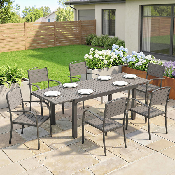 Gartenmöbel Set 7-teilig ausziehbar mit Tisch und Stühlen Holzoptik Aluminium