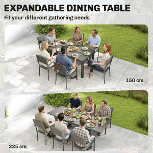 Gartenmöbel Set 7-teilig ausziehbar mit Tisch und Stühlen Holzoptik Aluminium
