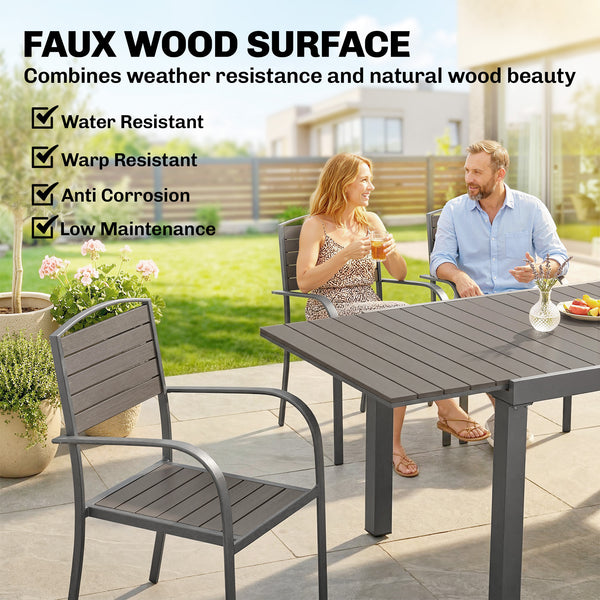 Gartenmöbel Set 7-teilig ausziehbar mit Tisch und Stühlen Holzoptik Aluminium