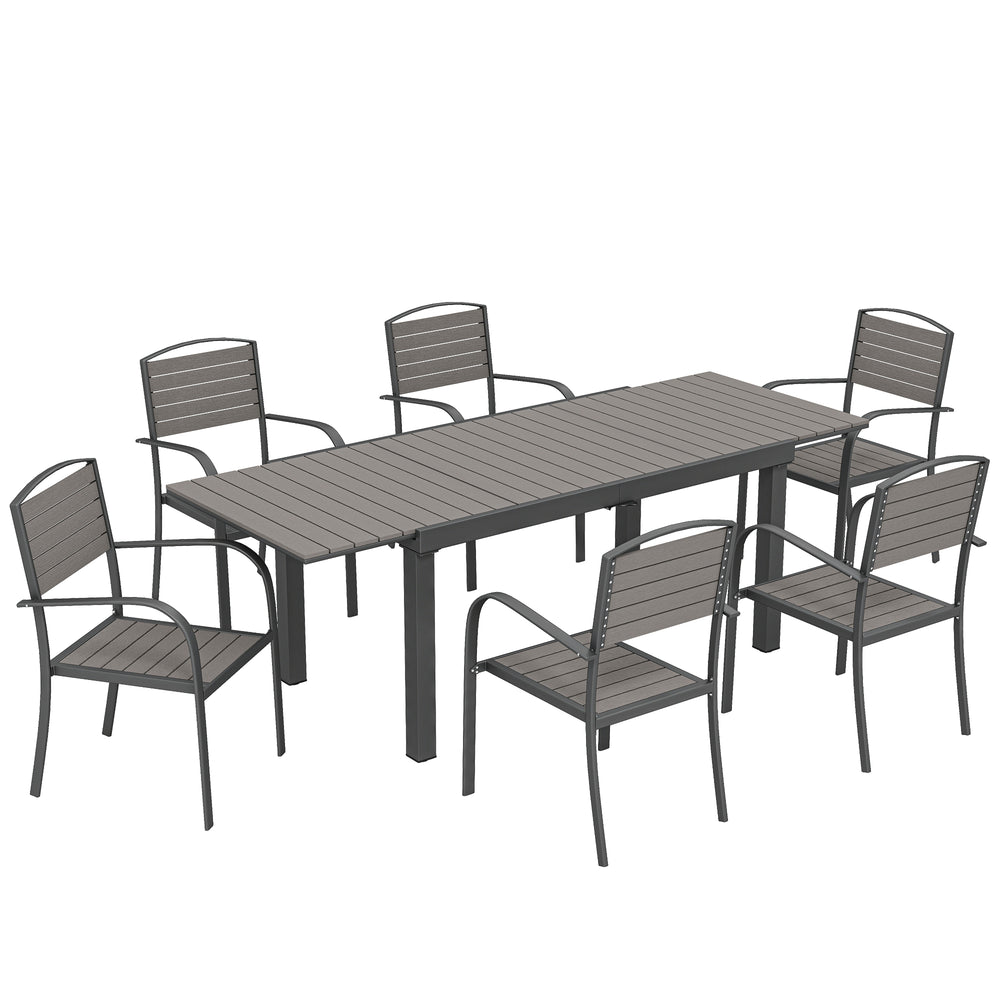 Gartenmöbel Set 7-teilig ausziehbar mit Tisch und Stühlen Holzoptik Aluminium
