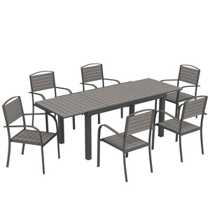 Gartenmöbel Set 7-teilig ausziehbar mit Tisch und Stühlen Holzoptik Aluminium