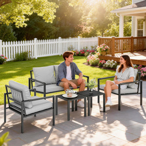 Gartenmöbel Set wetterfest für 4 Personen mit Sitzkissen und Tisch