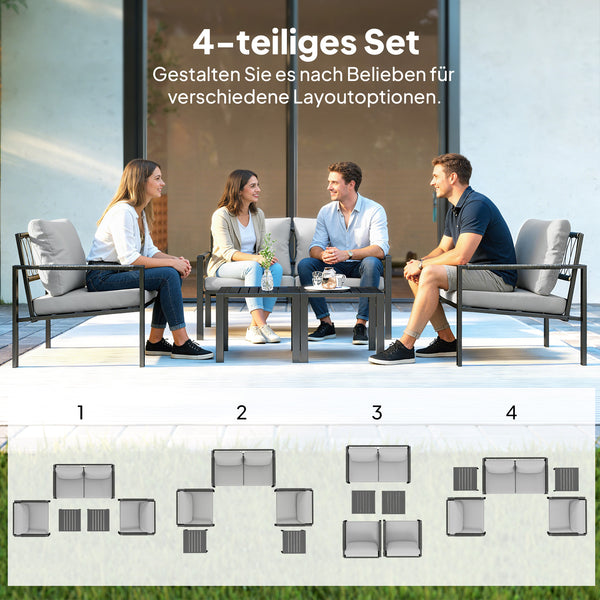 Gartenmöbel Set wetterfest für 4 Personen mit Sitzkissen und Tisch