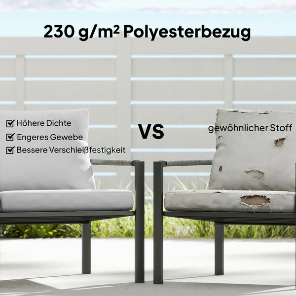 Gartenmöbel Set wetterfest für 4 Personen mit Sitzkissen und Tisch