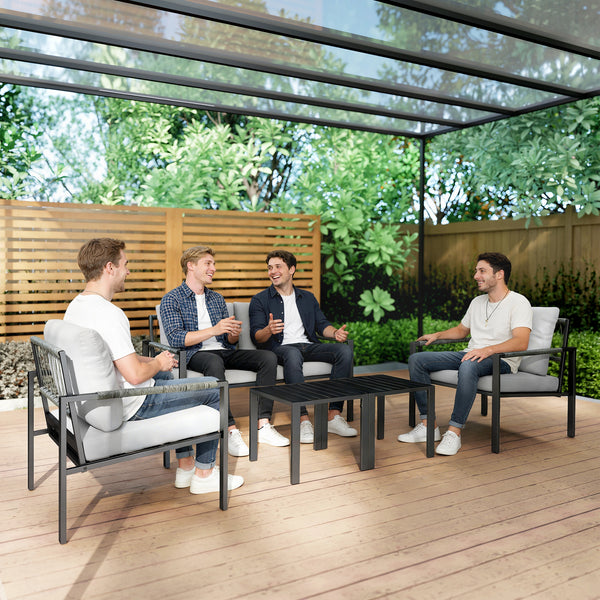 Gartenmöbel Set wetterfest für 4 Personen mit Sitzkissen und Tisch