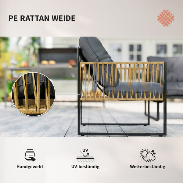 Gartenmöbel Set 4-teilig mit Sofa und Tisch Polyrattan anthrazit