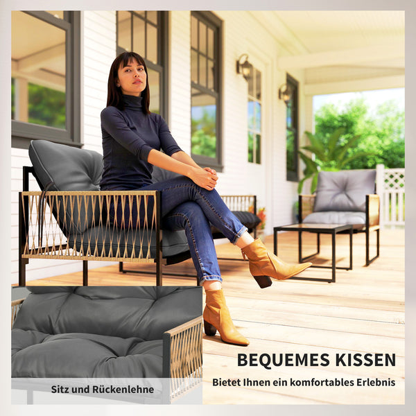 Gartenmöbel Set 4-teilig mit Sofa und Tisch Polyrattan anthrazit
