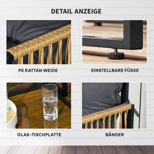 Gartenmöbel Set 4-teilig mit Sofa und Tisch Polyrattan anthrazit