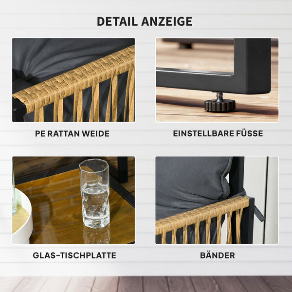 Gartenmöbel Set 4-teilig mit Sofa und Tisch Polyrattan anthrazit
