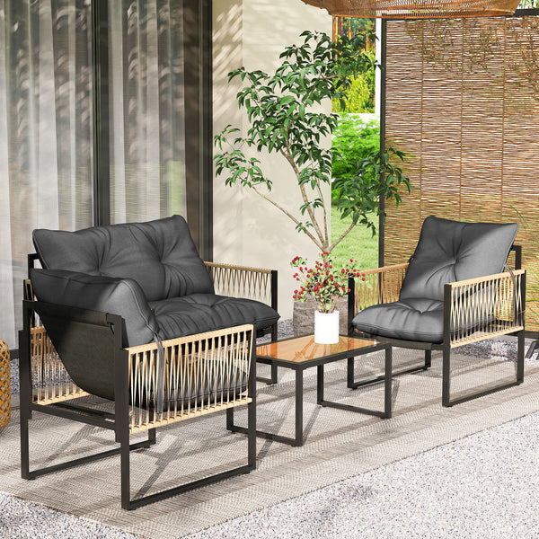 Gartenmöbel Set 4-teilig mit Sofa und Tisch Polyrattan anthrazit