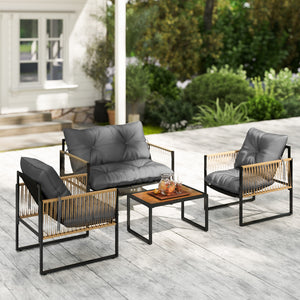 Gartenmöbel Set 4-teilig mit Sofa und Tisch Polyrattan anthrazit