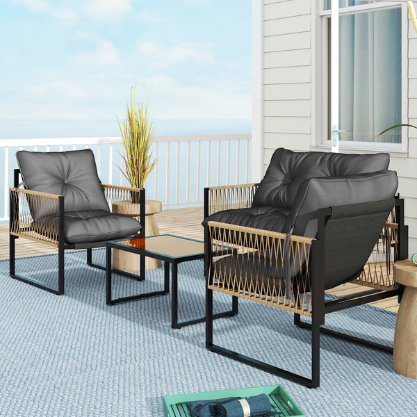 Gartenmöbel Set 4-teilig mit Sofa und Tisch Polyrattan anthrazit