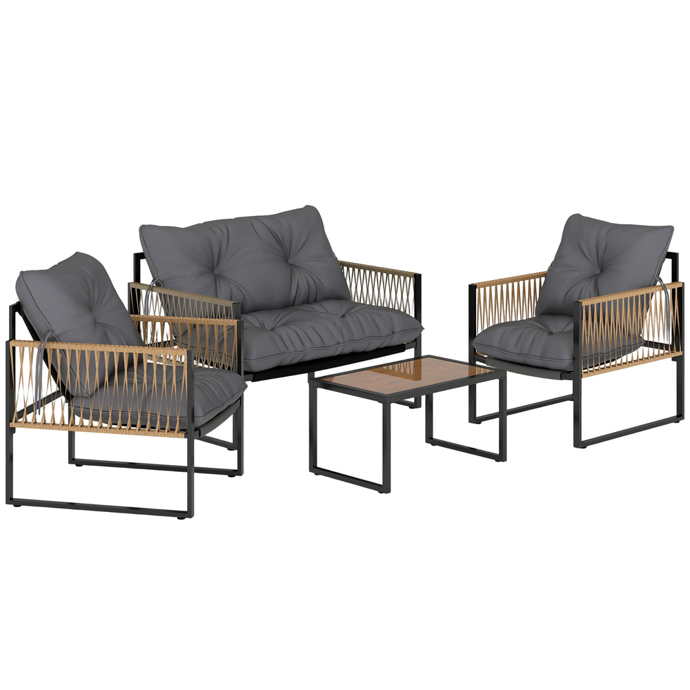 Gartenmöbel Set 4-teilig mit Sofa und Tisch Polyrattan anthrazit