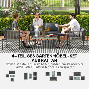 Gartenmöbel Set 4-teilig mit Sofa Sessel und Tisch Polyrattan grau