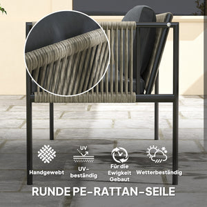 Gartenmöbel Set 4-teilig mit Sofa Sessel und Tisch Polyrattan grau