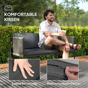 Gartenmöbel Set 4-teilig mit Sofa Sessel und Tisch Polyrattan grau