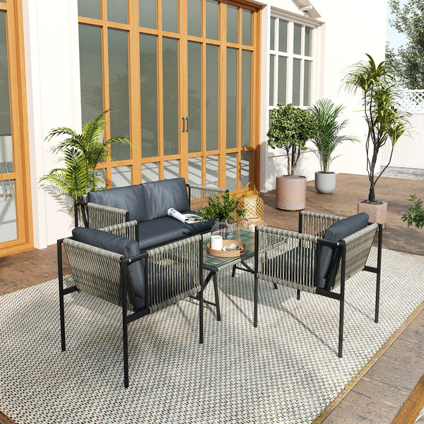 Gartenmöbel Set 4-teilig mit Sofa Sessel und Tisch Polyrattan grau