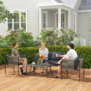 Gartenmöbel Set 4-teilig mit Sofa Sessel und Tisch Polyrattan grau