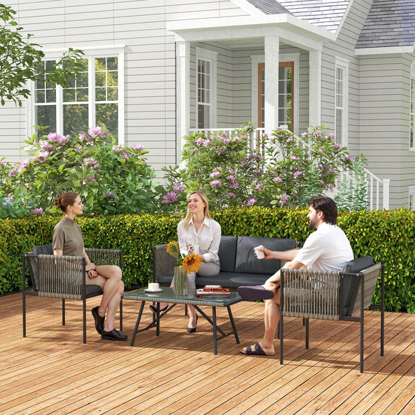 Gartenmöbel Set 4-teilig mit Sofa Sessel und Tisch Polyrattan grau
