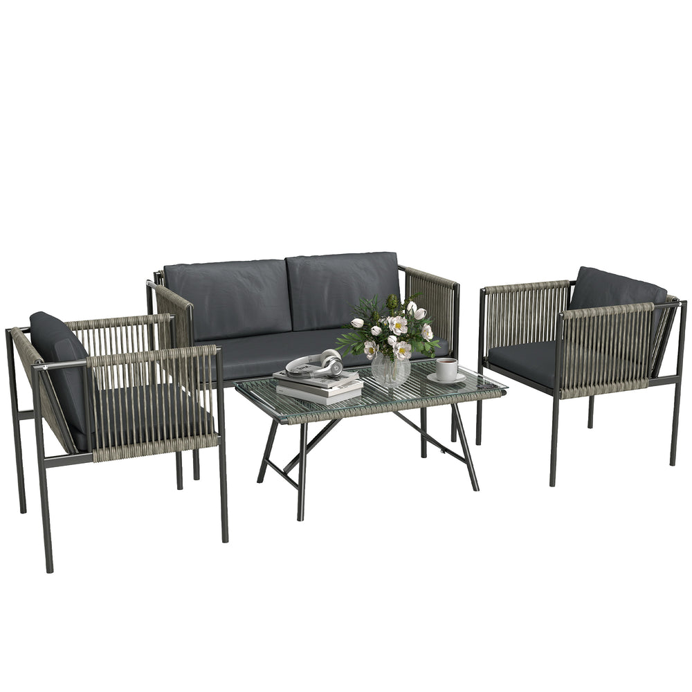 Gartenmöbel Set 4-teilig mit Sofa Sessel und Tisch Polyrattan grau