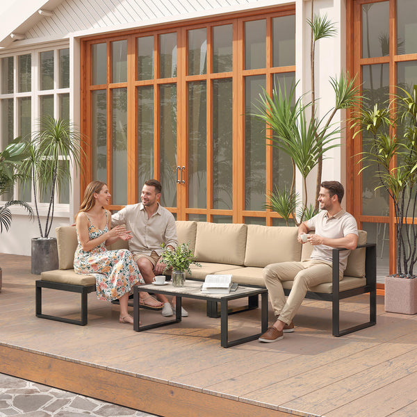 Gartenmöbel-Set Sofa Tisch 4-teilig für Balkon khaki