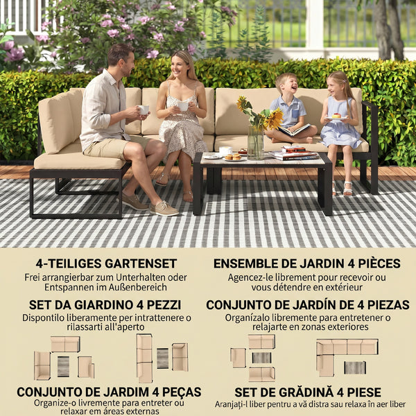 Gartenmöbel-Set Sofa Tisch 4-teilig für Balkon khaki