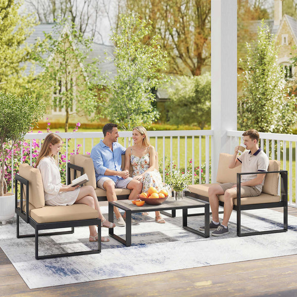 Gartenmöbel-Set Sofa Tisch 4-teilig für Balkon khaki