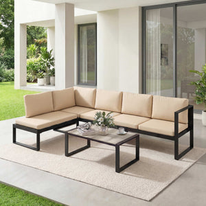 Gartenmöbel-Set Sofa Tisch 4-teilig für Balkon khaki