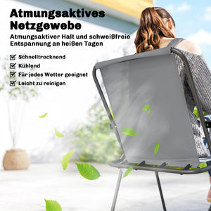 Gartenmöbel Set mit Glastisch 6 Klappstühlen und Sonnenschirm grau