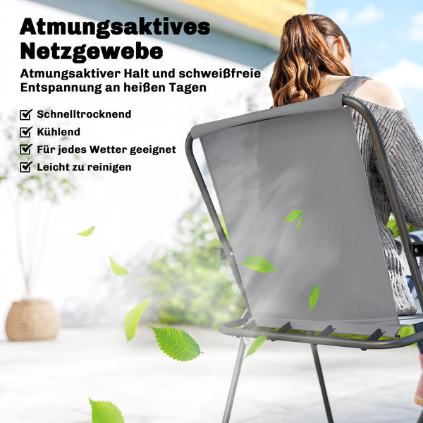 Gartenmöbel Set mit Glastisch 6 Klappstühlen und Sonnenschirm grau