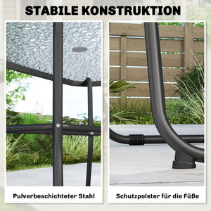Gartenmöbel Set mit Glastisch 6 Klappstühlen und Sonnenschirm grau