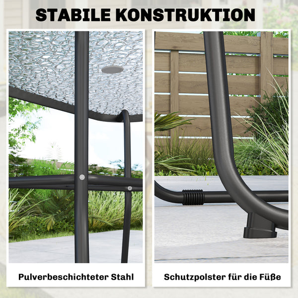 Gartenmöbel Set mit Glastisch 6 Klappstühlen und Sonnenschirm grau