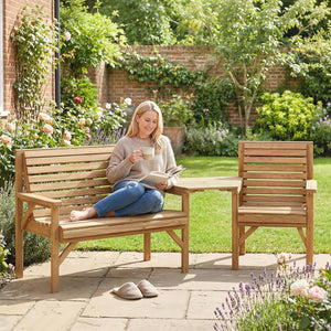 Gartenmöbel Set 3-teilig mit Tisch und Sonnenschirmloch aus Holz