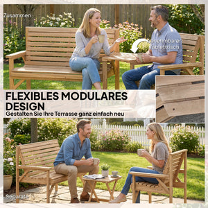 Gartenmöbel Set 3-teilig mit Tisch und Sonnenschirmloch aus Holz