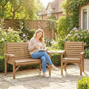 Gartenmöbel Set 3-teilig mit Tisch und Sonnenschirmloch aus Holz