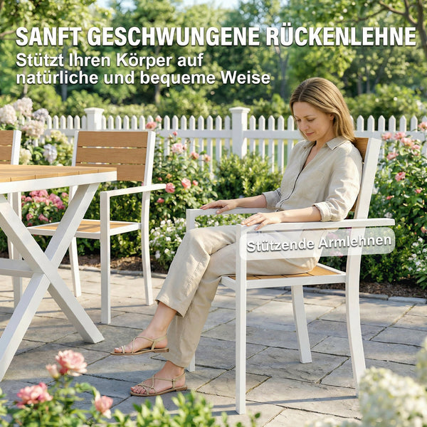 Gartenmöbel Set Sitzgruppe 7-teilig mit Tisch und 6 Stühlen Holzoptik