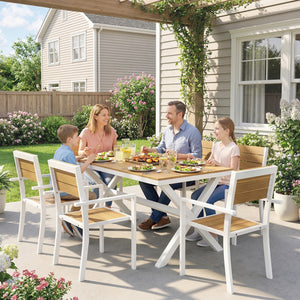 Gartenmöbel Set Sitzgruppe 7-teilig mit Tisch und 6 Stühlen Holzoptik